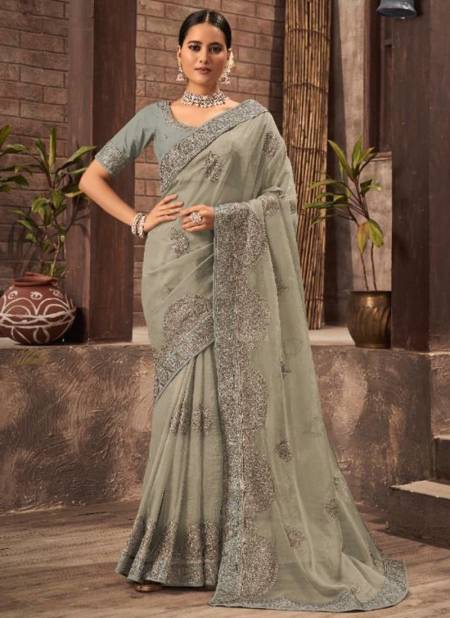 Gray Colour Tyohar Kavira New Latest Designer Ethnic Wear Gold Zari Organza Saree Collection 6003